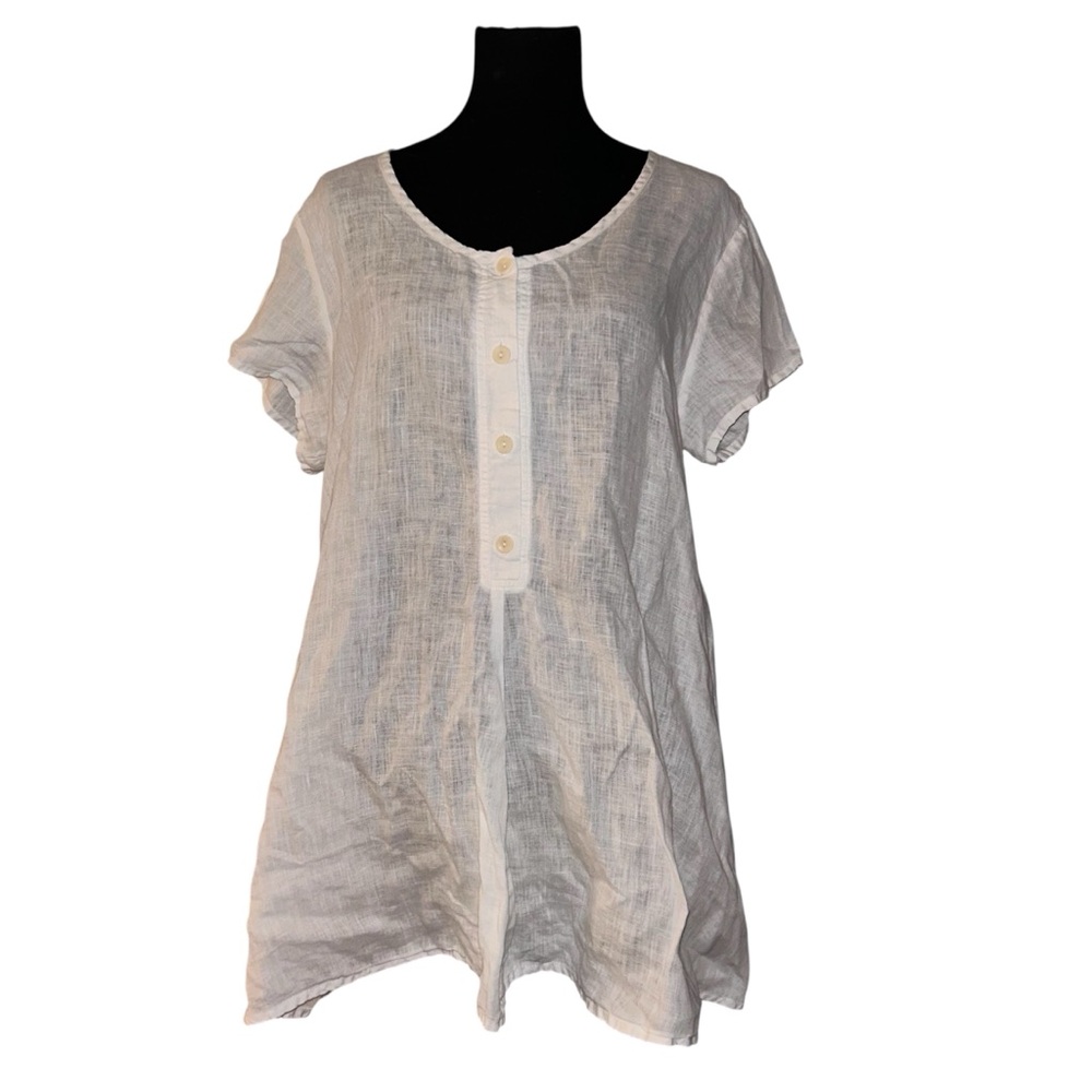Flax white linen short sleeve tunic top size medium
